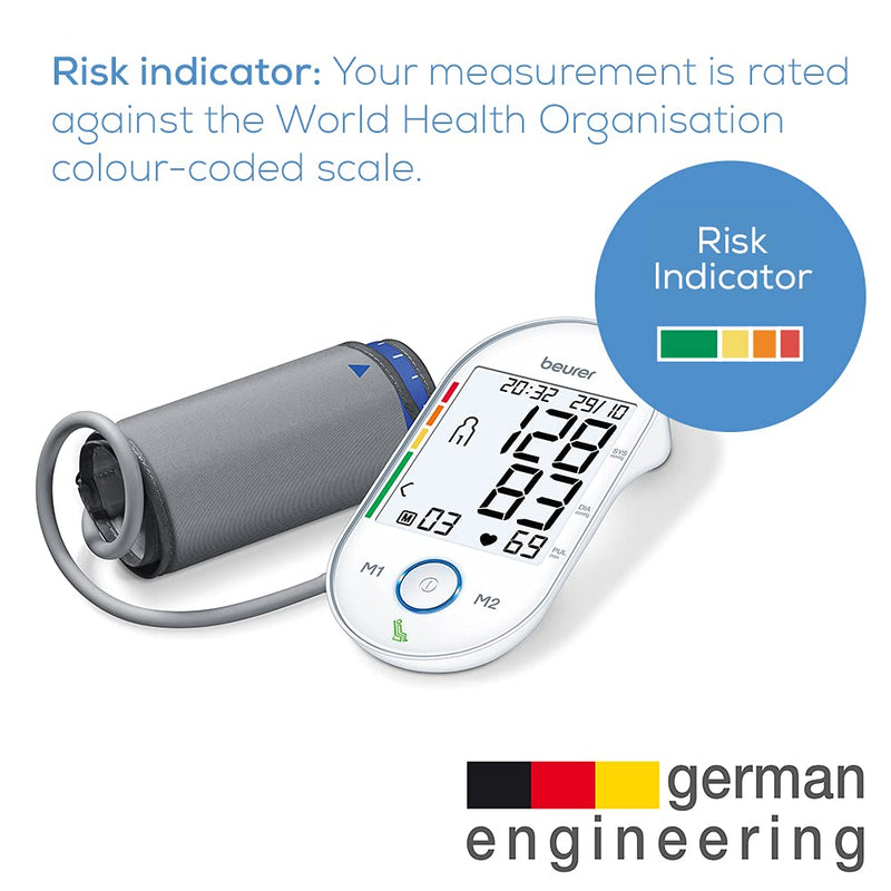 Beurer BM 55 upper arm blood pressure monitor with patented rest indicator for accurate measurement results, with USB interface, risk indicator, arrhythmia detection, for upper arm circumferences of 22-42 cm - NewNest Australia