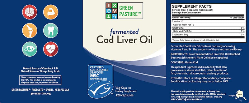 BLUE ICE Fermented Cod Liver Oil -Non-Gelatin 120 Capsules - NewNest Australia