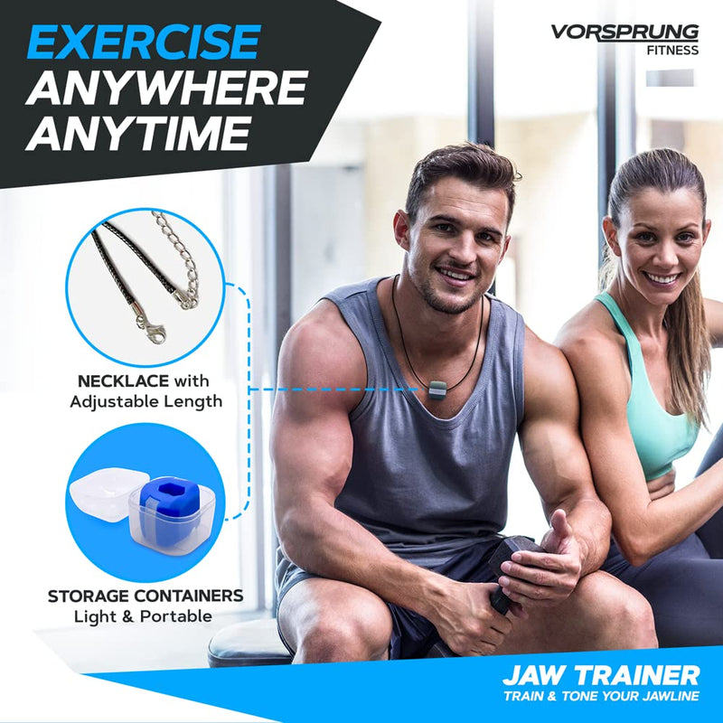 VORSPRUNG® Jaw Exerciser, Trainer for Face Mouth, Jawline Chisel & Enhance - 3 Pack, 3 Levels - Neck Exerciser - Jawline Exerciser Jawzr - Trainer men, Free 6 Biting Strips & 3 Necklaces –(UK) - NewNest Australia