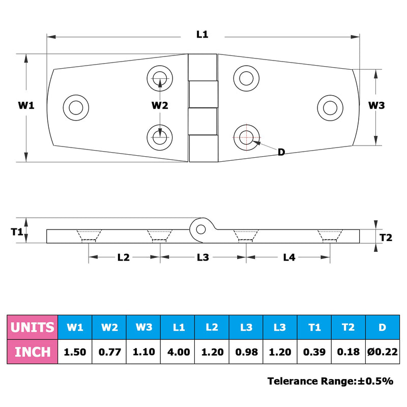 Atibin Marine Mount Door Hinges Steel Stainless Hatch Boat Hinge Hardware Heavy Duty Boat Hinge Deck Mirror Polished SUS316 1.50 inch x 4.00 inch 2pcs - NewNest Australia