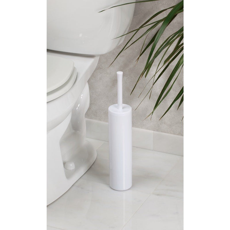 iDesign Una BPA-Free Plastic Toilet Bowl Brush and Holder Set - 3" x 3" x 16.3", White - NewNest Australia