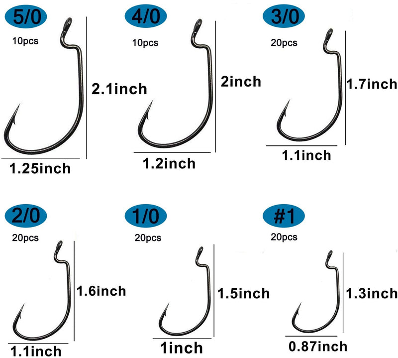 Bass Fishing Worm Hooks Set, 50pcs/100pcs 3X Strong Fishing Worm Hooks, Offset Worm Hooks High Carbon Steel Wide Gap Bass Hooks Soft Worm Bait Jig Fish Hooks for Bass Trout Salmon Freshwater Saltwater 100pcs worm hooks(1#-5/0) - NewNest Australia