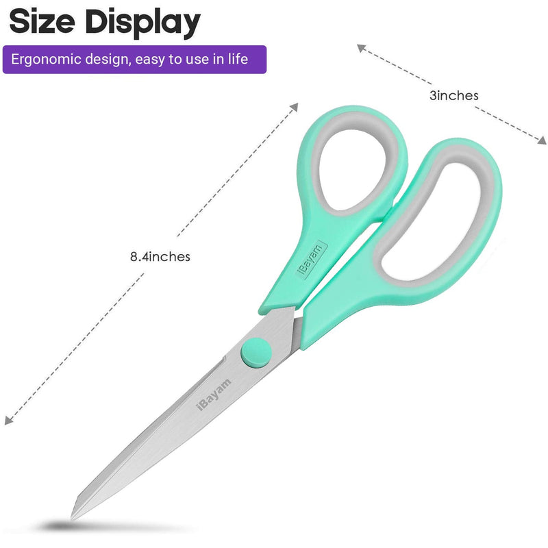 Scissors, iBayam 8" Multipurpose Scissors Bulk Ultra Sharp Shears, Comfort-Grip Sturdy Scissors for Office Home School Sewing Fabric Craft Supplies, Right/Left Handed, 3-Pack, Mint, Grey, Purple - NewNest Australia