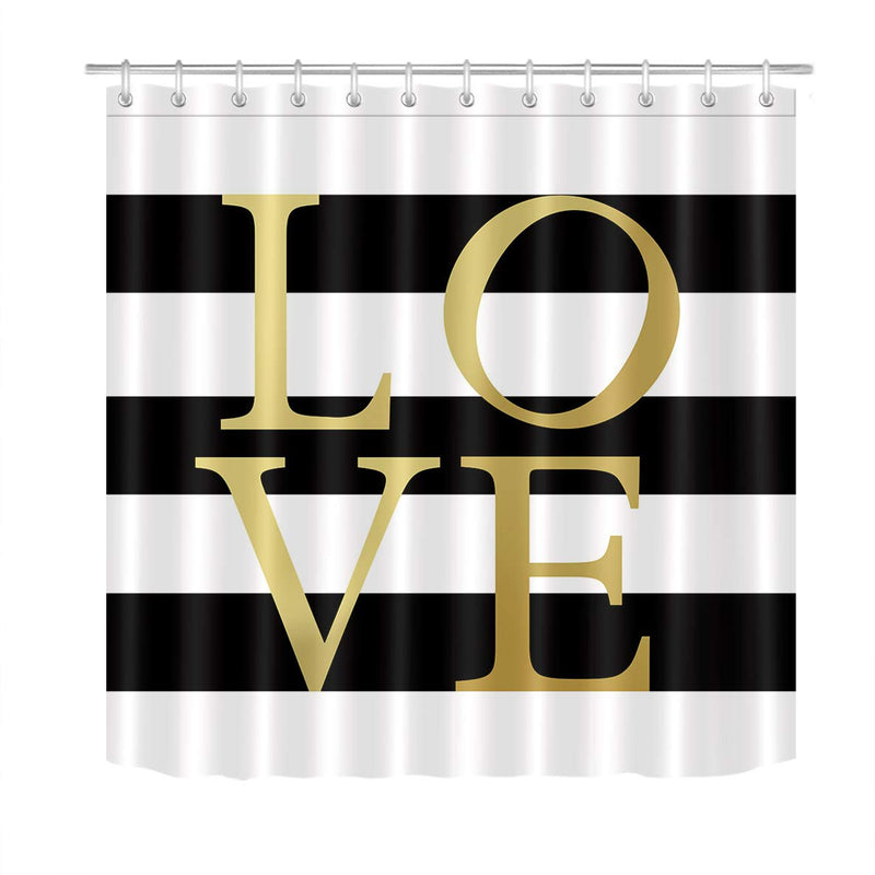 LB Classic Black and White Shower Curtain with Gold Love Simple Striped Bathroom Curtain 60x72 Inch Waterproof Polyester Fabric with 10 Hooks 60Wx72L Multi 01 - NewNest Australia