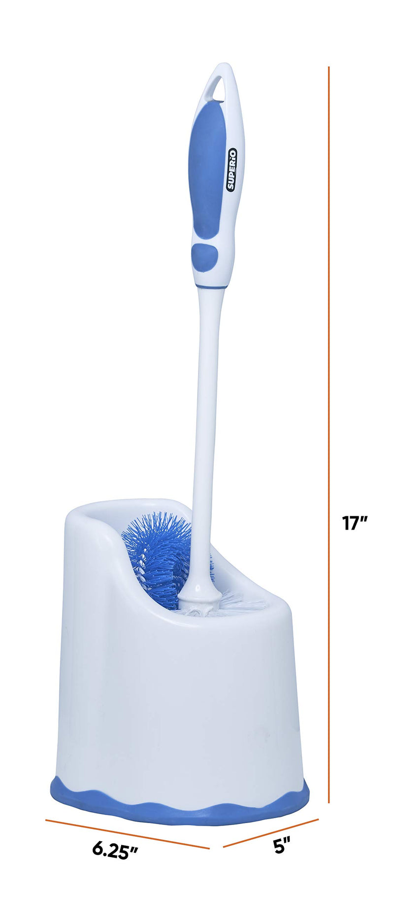 Superio Toilet Brush and Holder, Toilet Bowl Cleaning System with Scrubbing Wand, Under Rim Lip Brush and Storage Caddy for Bathroom , White and Blue - NewNest Australia