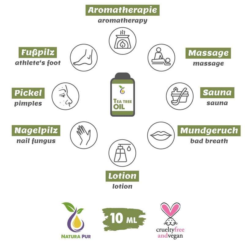 ORGANIC Tea Tree Oil 10ml, vegan – 100% pure tea tree essential oil from Australia – Treatment for blemished skin, inflammatory skin conditions, anti-pimples and acne 10 ml - NewNest Australia