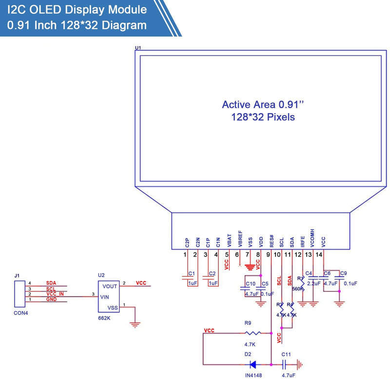 5 Pieces I2C Display Module 0.91 Inch I2C OLED Display Module Blue I2C OLED Screen Driver DC 3.3V~5V(Blue Display Color) - NewNest Australia