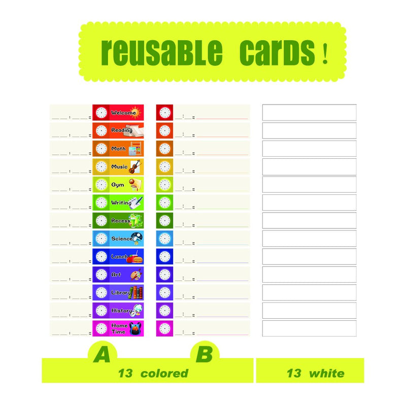 Daily Schedule Pocket Chart， Class Schedule with 26 Cards, 13+1 Pockets. 13 Colored + 13 Blank Double-Sided Reusable Cards, Easy Over-Door Mountings Included. (13” x 36”) Blue - NewNest Australia
