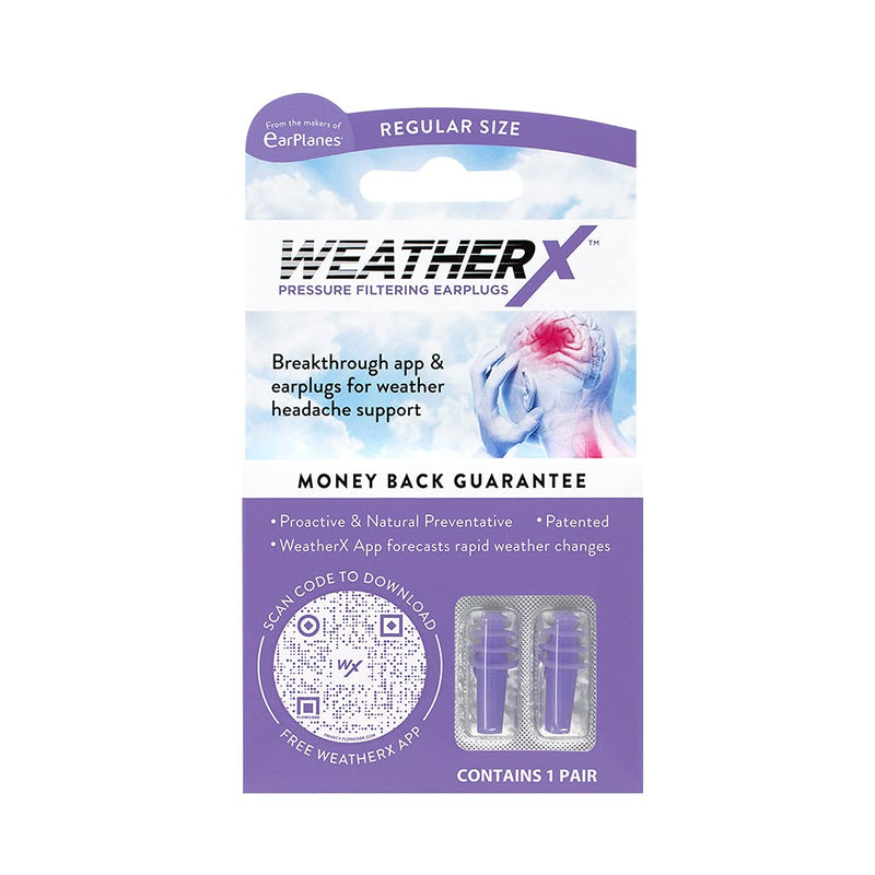 WeatherX Headache Prevention– Pressure Filtering Earplug for Shifts in Barometric Weather Pressure, Download Free Alert app (Regular 1 PK) Regular 1 PK - NewNest Australia