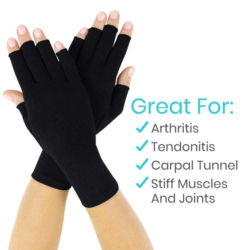 Vive Rheumatoid Arthritis Gloves - Men and Women Fingerless Compression Wrap for Hand Pain and Osteoarthritis - Black Hand Wrap for Arthritic Joint Symptom Relief - Open Finger Fit Small (1 Pair) - NewNest Australia