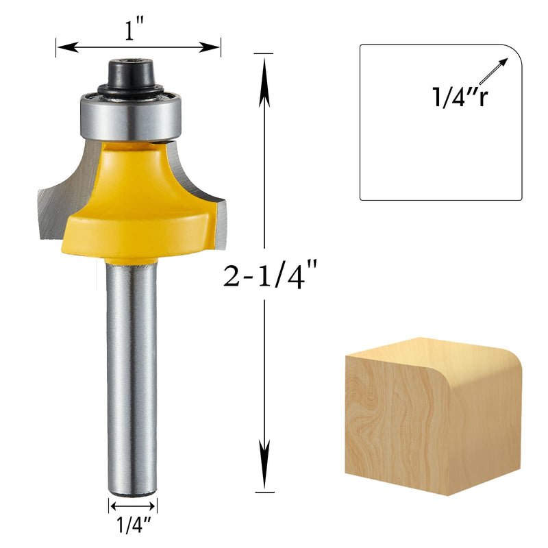 1/4-InchShankRoundoverEdgingRouterBitSet,Woodworking Milling Cutter Tools Corner Rounding Edge-Forming Bit Set,Corner Grinding Edge roundover Router bit1/8", 1/4", 3/8", 1/2" Radius (4 Pack) 4 - NewNest Australia