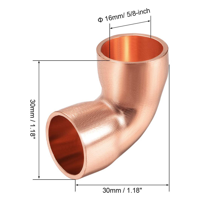 uxcell 16mm ID Solder Ring Elbow 90 Degree Copper Short-Turn Copper Fitting Conector for Plumbing 1.8mm Thick 2pcs - NewNest Australia