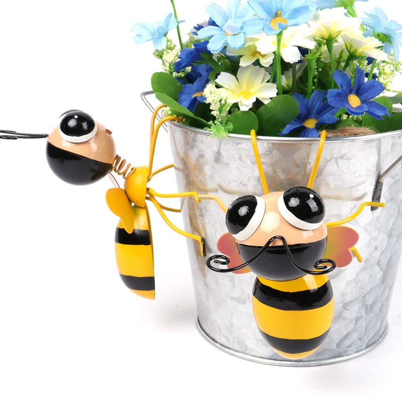 Cruis Cuka Metal Yard Art Outdoor Garden Decor Cute Bee Lawn Patio Ornament Fence Decorations for Outside Terrarium Flower Pot and Vase Hugger- Set of 2 - NewNest Australia