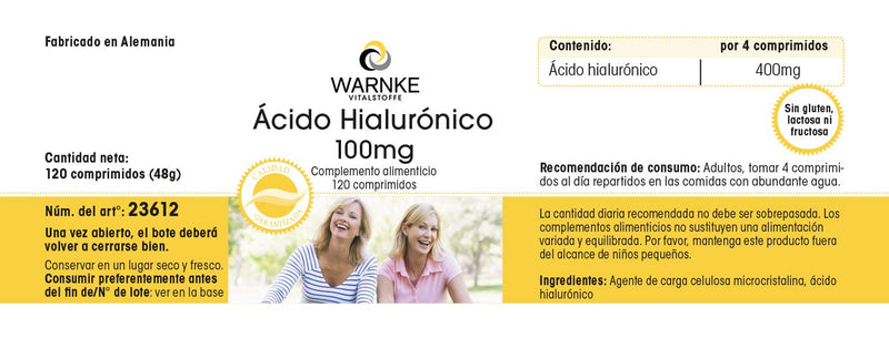 Hyaluronic acid 100mg - 120 tablets - vegan | Warnke vital substances - NewNest Australia