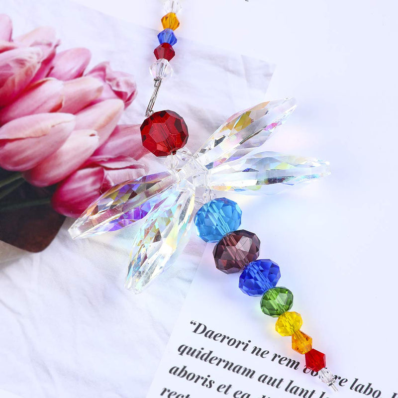 NewNest Australia - YU FENG Hanging Dragonfly Pendant Chandelier Crystal Ball Prisms Rainbow Beads Chakra Suncatcher Home Windows Decor 