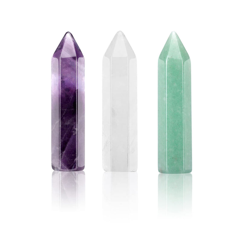 Jovivi 3pcs 45mm Healing Crystals Wands Set Amethyst Crystal Clear Quartz Green Aventurine Crystals Points Healing Reiki Stones Crystals Towers Gemstones Meditation Yoga Amulet Gifts Amethyst+clear Quartz Crystal + Green Aventurine - NewNest Australia