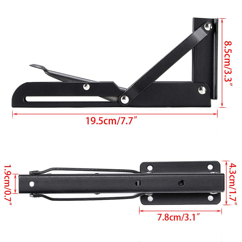Sumnacon Sturdy Folding Shelf Brackets - Heavy Duty Black Metal Triangle Table Bench Folding Shelf Bracket 8 Inch, 2 Pcs Folding Shelf Hinge Wall Mounted, Max Load 99lb - NewNest Australia