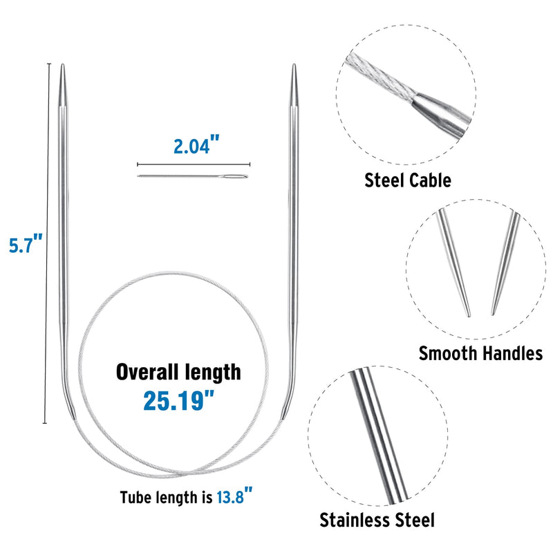 Stainless Steel Circular Knitting Needles Set 24 Inch for Beginners Adults, 11 Round Metal Knitting Needles with Magic Loop, 11 Sizes 1.5-5mm Double Pointed Flexible Weaving Needles for Sweaters, Hat - NewNest Australia
