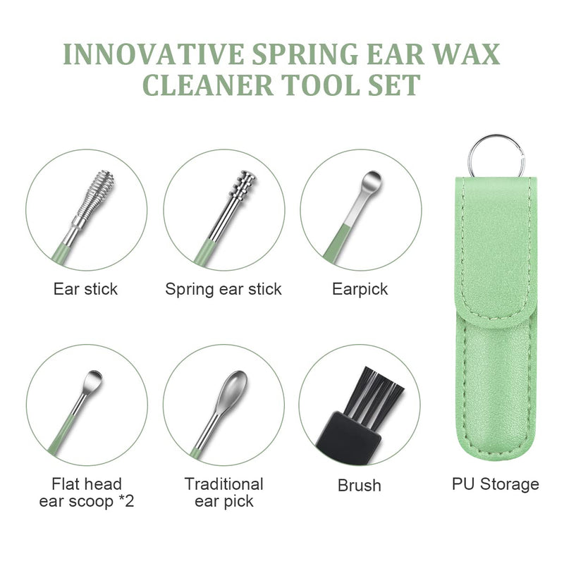 Vicloon Ear Wax Removal Kit, 12 Pcs Ear Pick Earwax Removal Tool, Ear Cleaning Tool Set Stainless Steel Ear Pick with PU Storage Bag, Reusable Ear Cleaner Spring Spiral Earwax Remover for Kids Adults blue-green - NewNest Australia
