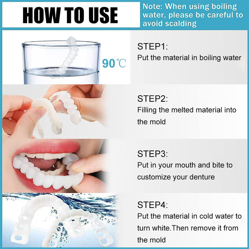 Comioke Prostheses Fake Teeth, 4 Pairs False Artificial Teeth Braces Smile Veneers Cosmetic Temporary Teeth Dentures Prosthesis Artificial Veneers Teeth Top and Bottom 4color - NewNest Australia