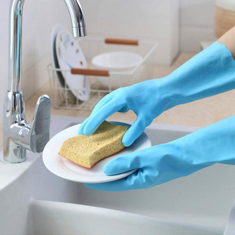 Household Cleaning Gloves - Reusable Kitchen Dishwashing Gloves with Latex Free, Cotton lining, Waterproof, Non-Slip (Medium, 2 Pairs) Medium (2 Pair) Blue+pink - NewNest Australia