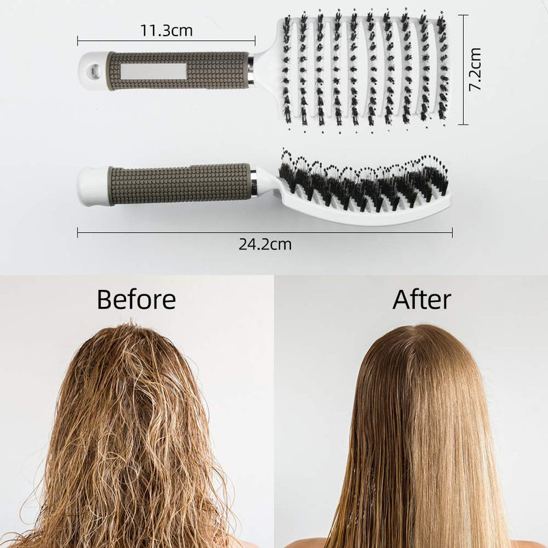 URAQT Hair Brush, Boar Bristle Paddle Hairbrush for Women, Soft Massage Hair Comb, Detangle Hair Brush for Long Thick Curly Hair, Reducing Hair Breakage and Frizzy White - NewNest Australia