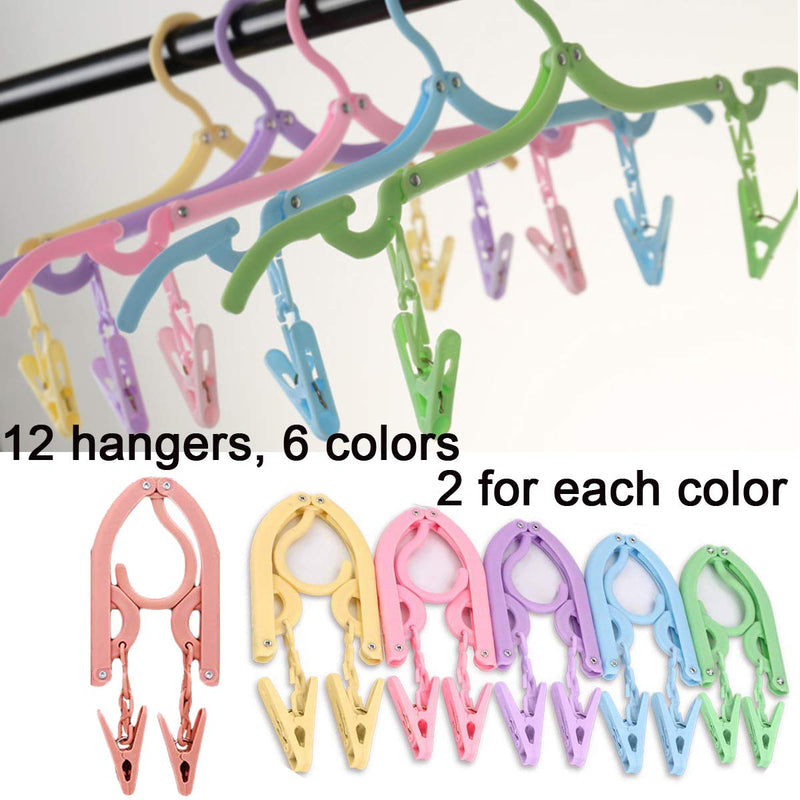 NewNest Australia - YOUOWO Travel Hangers with Clips Portable Folding Clothes Hangers 12 pcs with 24 pcs Hanger Clips for Scarves Suits Trousers Pants Shirts Socks Underwear Travel Home Foldable Clothes Drying Rack 12 Pack Hanger 