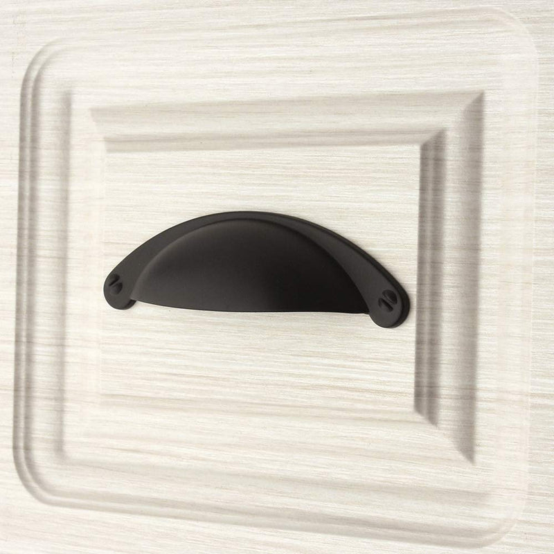 KOOFIZO Bin Cup Drawer Pull - Black Cabinet Handle, 64mm / 2.5 Inch Screw Spacing (10 Pack) for Kitchen Cupboard Bedroom Dresser Bathroom Furniture Door 64mm/2.5inch 64mm - Flat Black - NewNest Australia