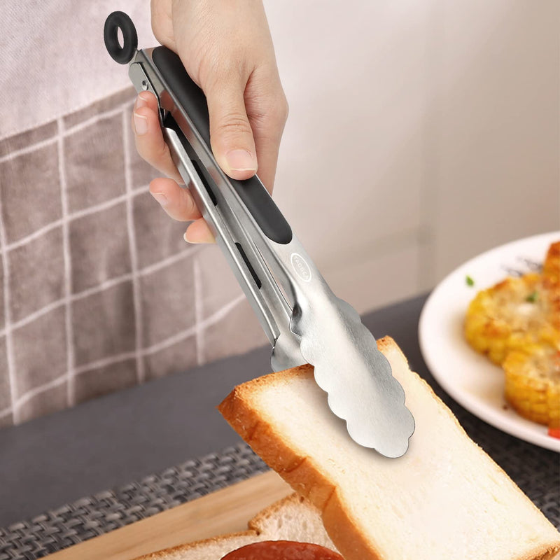 TACGEA Stainless Steel Kitchen Tongs, Silicone Non-slip Grip, Locking Grilling Food Tongs Set of 2, 9-inch & 12-inch - NewNest Australia