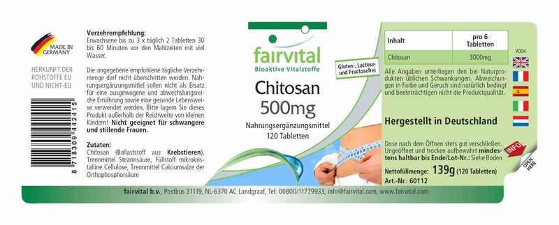 Fairvital | Chitosan 500mg - HIGH DOSE - natural fiber - 120 tablets - NewNest Australia
