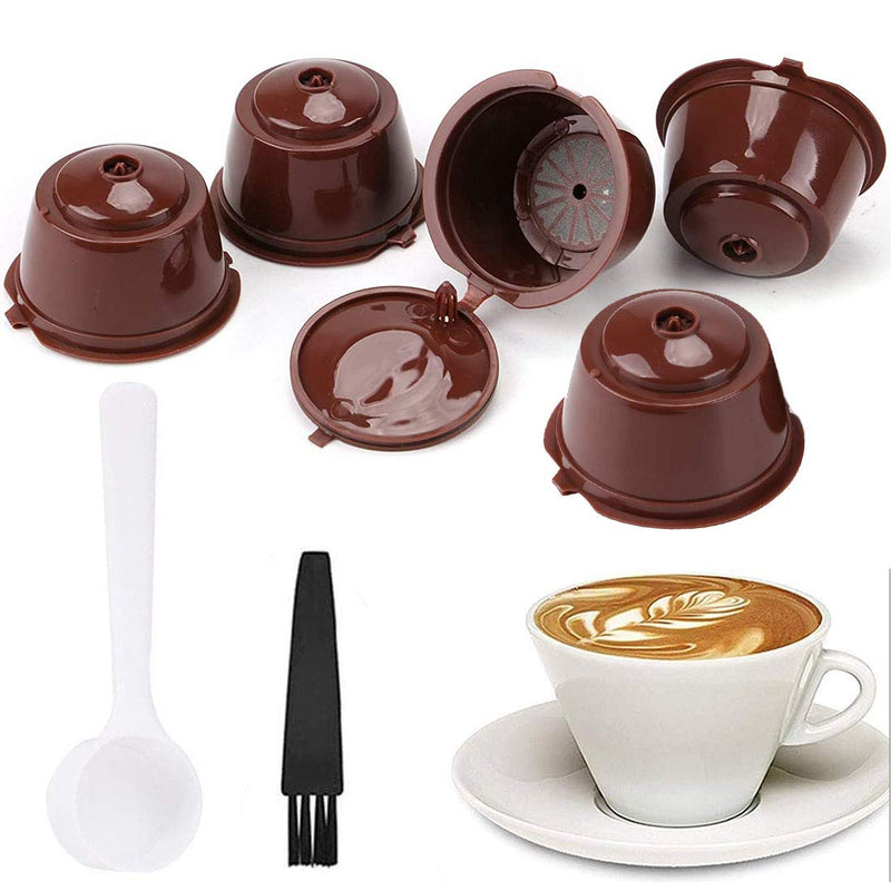 Reusable Coffee Capsule with Mesh Filter Cup for Dolce Gusto Machines Refillable Capsule Pod Compatible Filter Cups with 1Pc Plastic Spoon and 1 Cleaning Brush 5 PCS - NewNest Australia