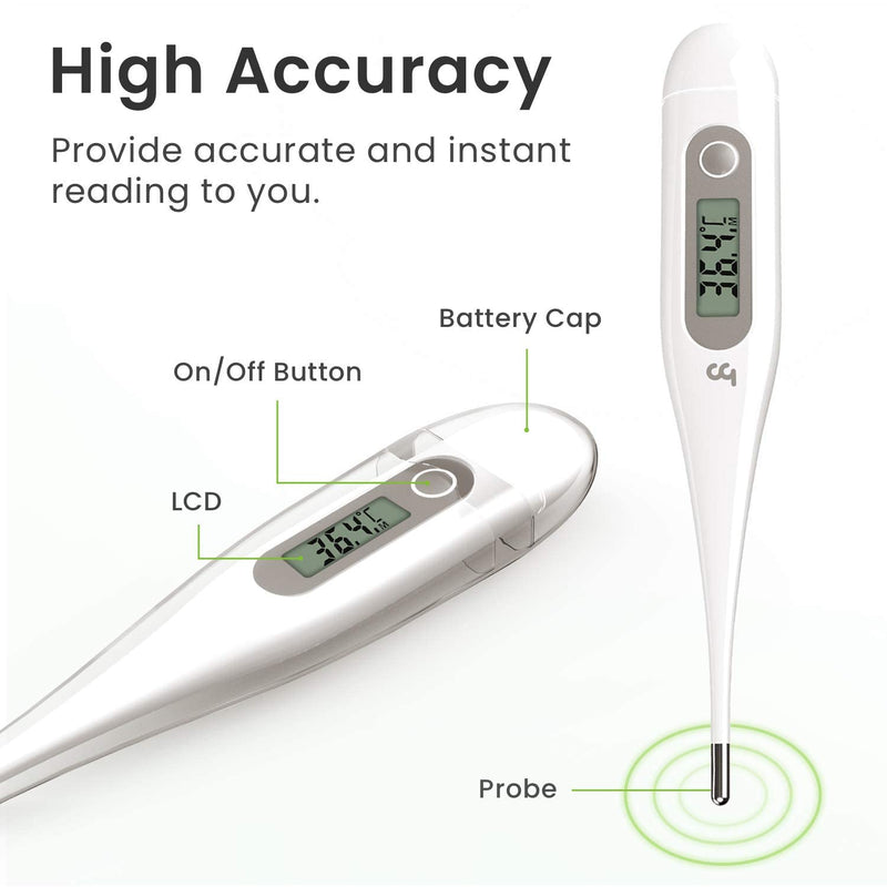 Digital fever thermometer, accurate and fast readings, waterproof probe, rectal, oral, armpit thermometer fever thermometer for baby children adults, grey - NewNest Australia