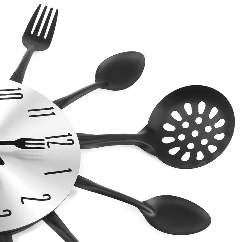 NewNest Australia - CIGERA 14" Kitchen Cutlery Wall Clock with Forks and Spoons for Home Decor,Black Black 