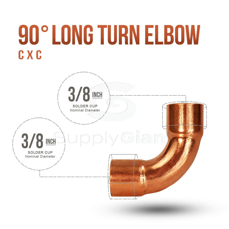 Supply Giant DDMU0038-5 90 degrees Long Turn Sweat Elbow Copper Fittings, 3/8 - NewNest Australia