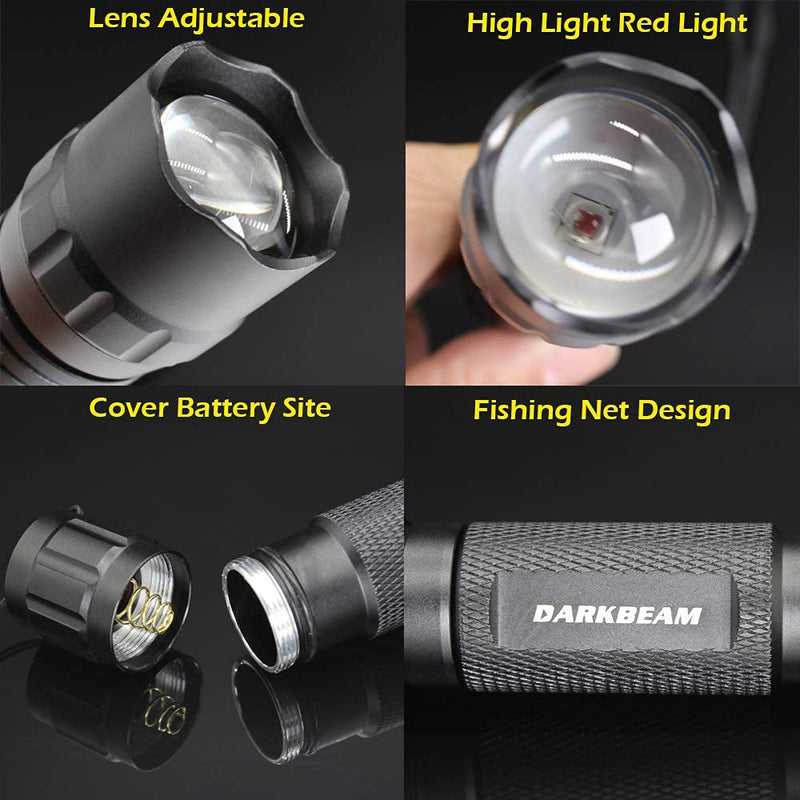 DARKBEAM Red light Flashlight Tactical LED 18650 Rechargeable, Zoomable Portable Handheld Red-Light For Fishing Hunting Detector Astrophotography 501B-S Red Light - NewNest Australia