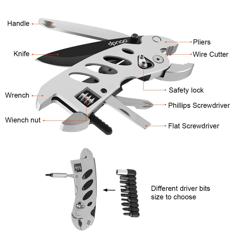 dpnao Multitool Wrench With 7 Tools/Pliers/Wire Cutter/Flat Screwdriver/Phillips Screwdriver/Portable Folding Multifunctional Adjustable Multi Purpose Stainless Steel Tool - NewNest Australia