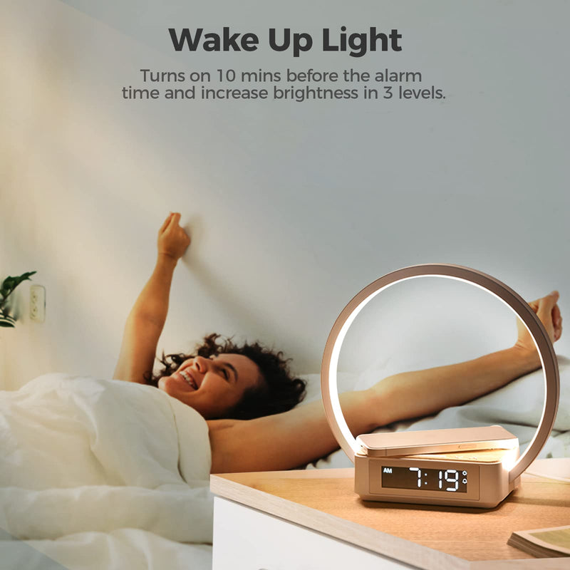 Blonbar Led Bedside Lamp With Charging Function, Table Lamp, Wake Up Light, Alarm Clock, Touch Control, Dimmable, 10 W Wireless Charger & 3 Levels Brightness, Table Lamp For Bedroom, Living Room - NewNest Australia