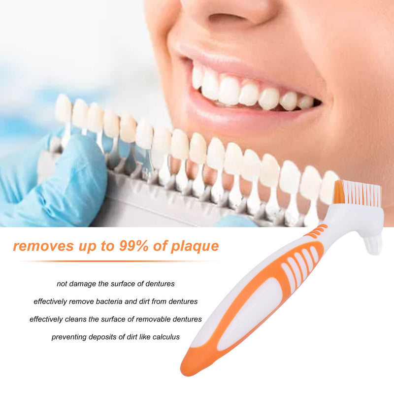 Denture cleaning brush, safe plaque removal Denture toothbrush orange Robust double head for partial dentures - NewNest Australia