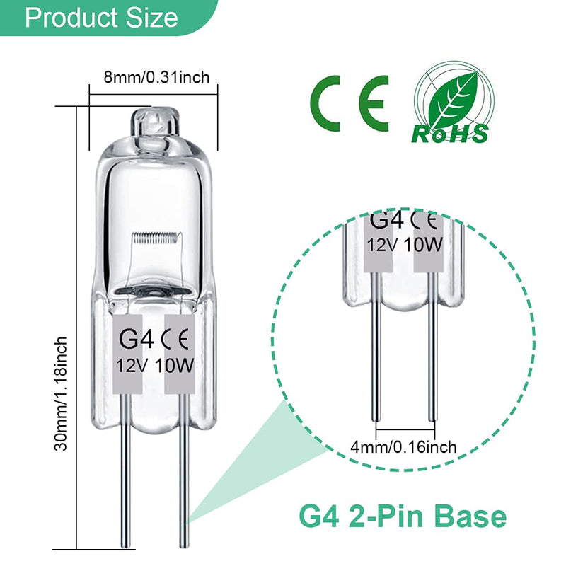 G4 Bulb 12 Pack Crystal Clear Halogen Light Bulb 2 Pin 12V 10W JC T3 Bi-Pin G4 Base Dimmable 2700K Warm White 2 Prong Light Bulb for Under Cabinet Puck Light, Chandeliers, Landscape Lighting 10.0 Watts - NewNest Australia