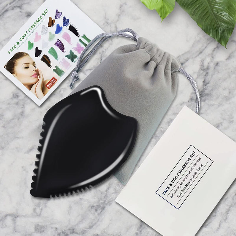 Gua Sha Massage Tool, Black Bianstone Guasha Board for Face & Body, Natural Jade Stone Gua Sha Facial Tool, Face Massager for Traditional Acupuncture Therapy, Daily Anti-Aging Health & Skin Care Tool Black-a - NewNest Australia