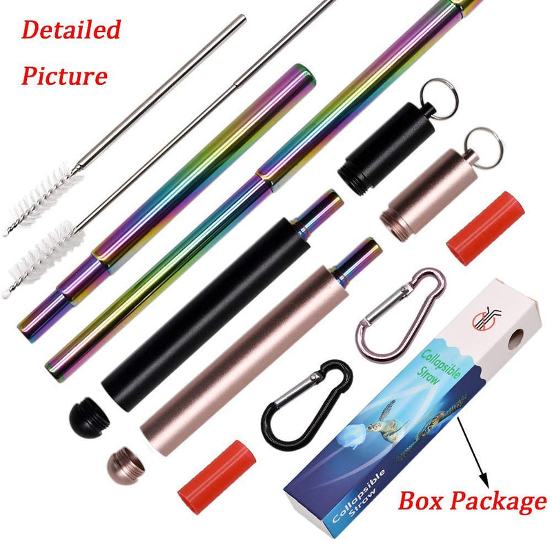 RZJZGZ 2 Pack Telescopic Reusable Straw, Collapsible Stainless Steel Straws, Portable Metal Drinking Straws with Aluminum Key-Ring Case & Cleaning Brush for Travel, Home, Work (Black and Rose Gold) Black and Rose Gold - NewNest Australia