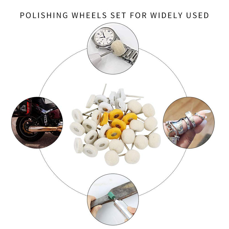 Polishing Buffing Wheels Set Wool Felt Cotton Little Buff Wheel for Rotary Tool Accessories Grinding Bits Watch Jewelry Polish Head 3mm Mandrel 50 Pieces - NewNest Australia