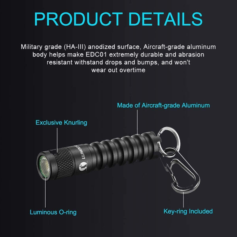 LUMINTOP EDC01 Keychain Flashlight, 120 lumens Pocket EDC Flashlight,36 hours Long lasting,3 modes,IPX8 Waterproof,Powered by AAA battery(not Included) for Indoor and Outdoor Black - NewNest Australia