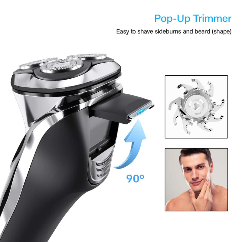 Phisco Electric Shavers Men Wet and Dry, Cordless Rechargeable IPX7 Waterproof Electric Shaver, Men’s 3D Rotary Shaver for Shaving Electric Razor with Pop-up Trimmer, LCD Display - NewNest Australia