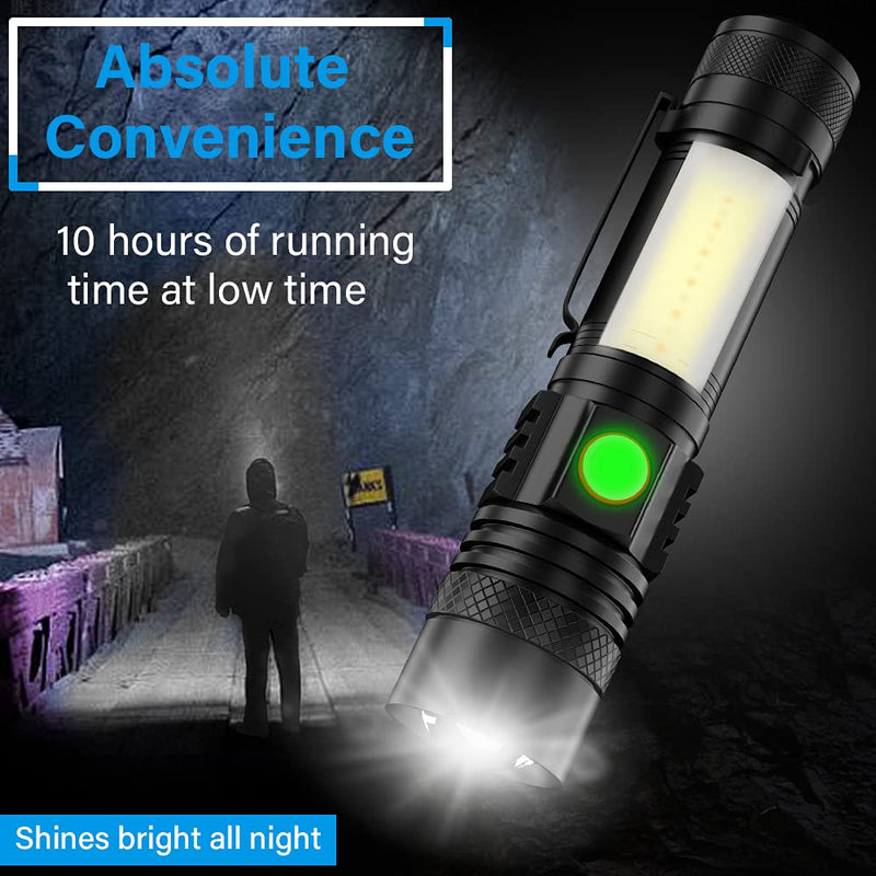 USB Rechargeable Flashlight, Vnina Magnetic LED Flashlights Super Bright Tactical Flashlights with Cob Sidelight Waterproof Zoomable 6 Modes USB Rechargeable for Camping Emergency(Battery Included) Red - NewNest Australia