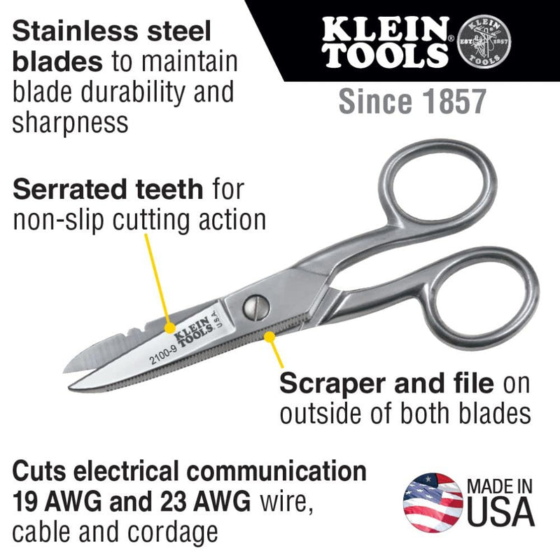 Klein Tools 2100-9 Stainless Steel Electrician's Scissors with Stripping Notches, 5-1/4-Inch - NewNest Australia