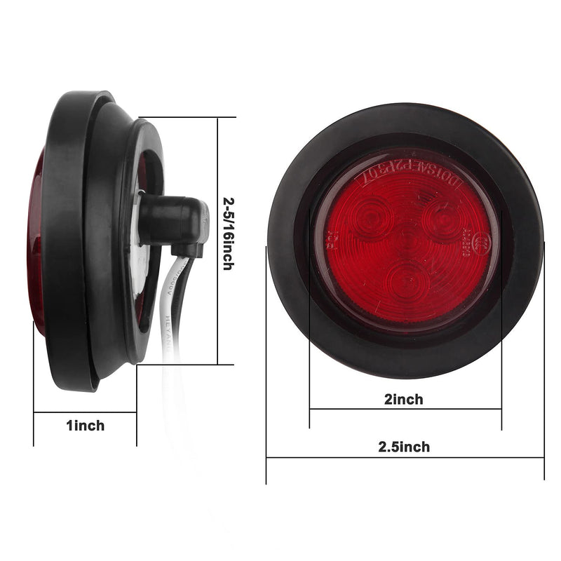 10Pcs 2 Inch Round Led Marker Lights, 2 Inch Round Trailer LED Side Marker and Clearance Marker Lights 4 LED Sealed Flush Mount with Rubber Grommets and 2 Prong Wire Pigtails Waterproof (5Red+5Amber) - NewNest Australia