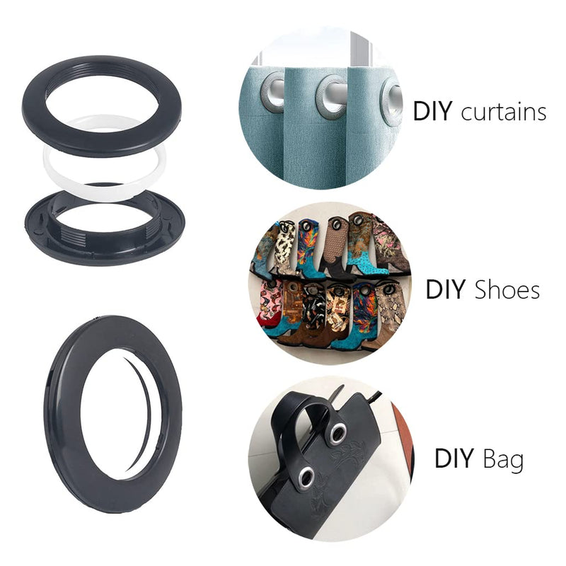 32 Pack Curtain Grommet Plastic Eyelet Rings Inner Diameter 1-9/16"(40mm) Curtain Eyelet Rings Nanoscale Low Noise Roman Ring Large Grommet Kit for Fabric (Black) Black - NewNest Australia