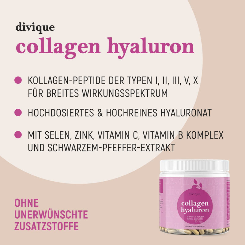 Divique Collagen Capsules High Dose Pack Of 270 - Collagen Complex Type 1, 2, 3, 5, 10 - Hyaluronic Acid Collagen Capsules With Hyaluron, Vitamin C, Biotin, Selenium, Zinc - 1500Mg Collagen - NewNest Australia