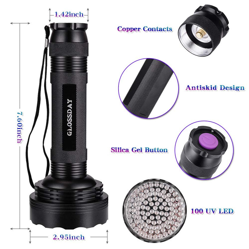 UV Black Light Flashlight,100 LED UV Flashlights, Super Bright Ultraviolet Flashlight Professional Blacklight Pet Urine Detector for Dog/Cat,Hunting Scorpions 100LED - NewNest Australia